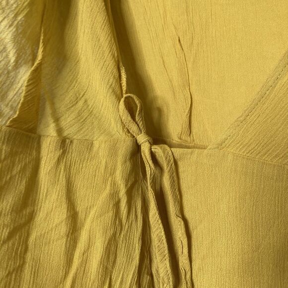 Lulus Womens Small S Mustard Wrap Flutter Sleeve Flowy Belted Maxi Dress NWT - Picture 9 of 16